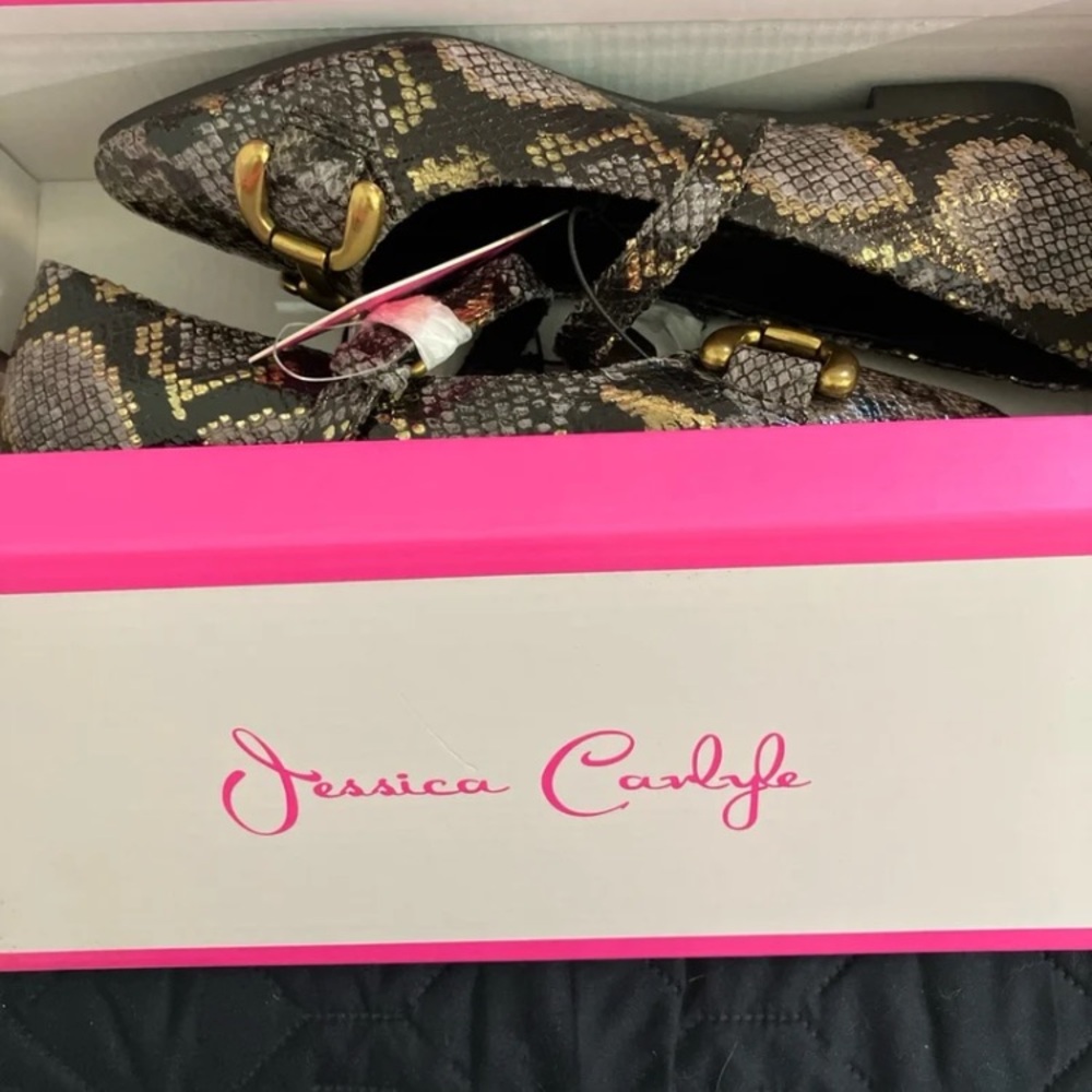 Jessica Carlyle Snakeskin Flats with Gold Accents